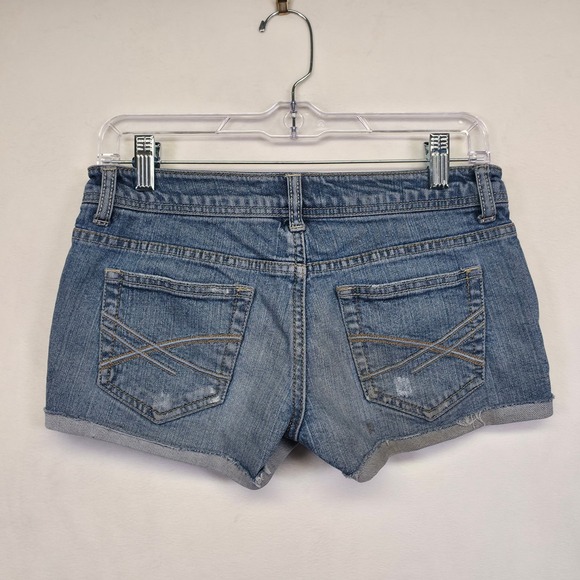 Aeropostale Micro Mini Shorts Women 2 Blue Distressed Denim Low Rise Y2K Classic - Picture 3 of 14